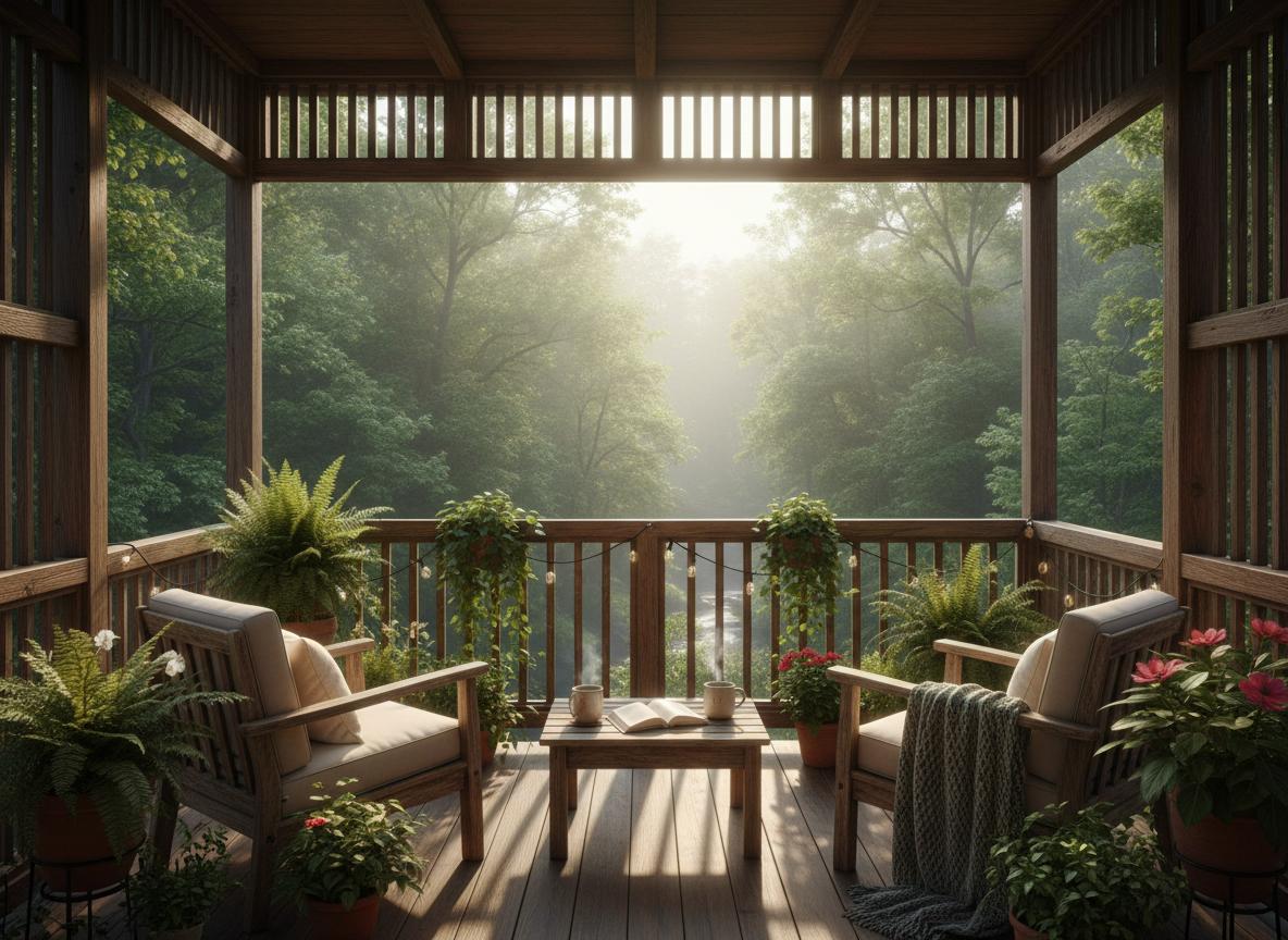 Überdachter Balkon mit Außenmöbeln und Harzblick